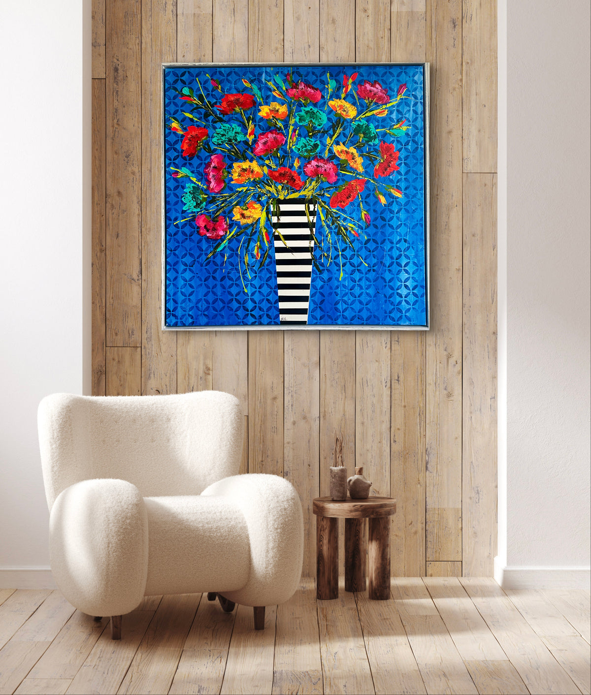 Joie de Vivre - Framed Canvas Print in a White Tray Frame