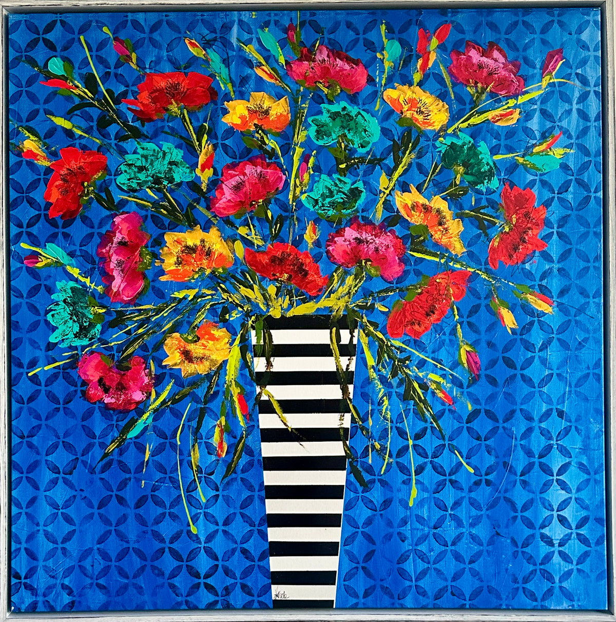 Joie de Vivre - Framed Canvas Print in a White Tray Frame