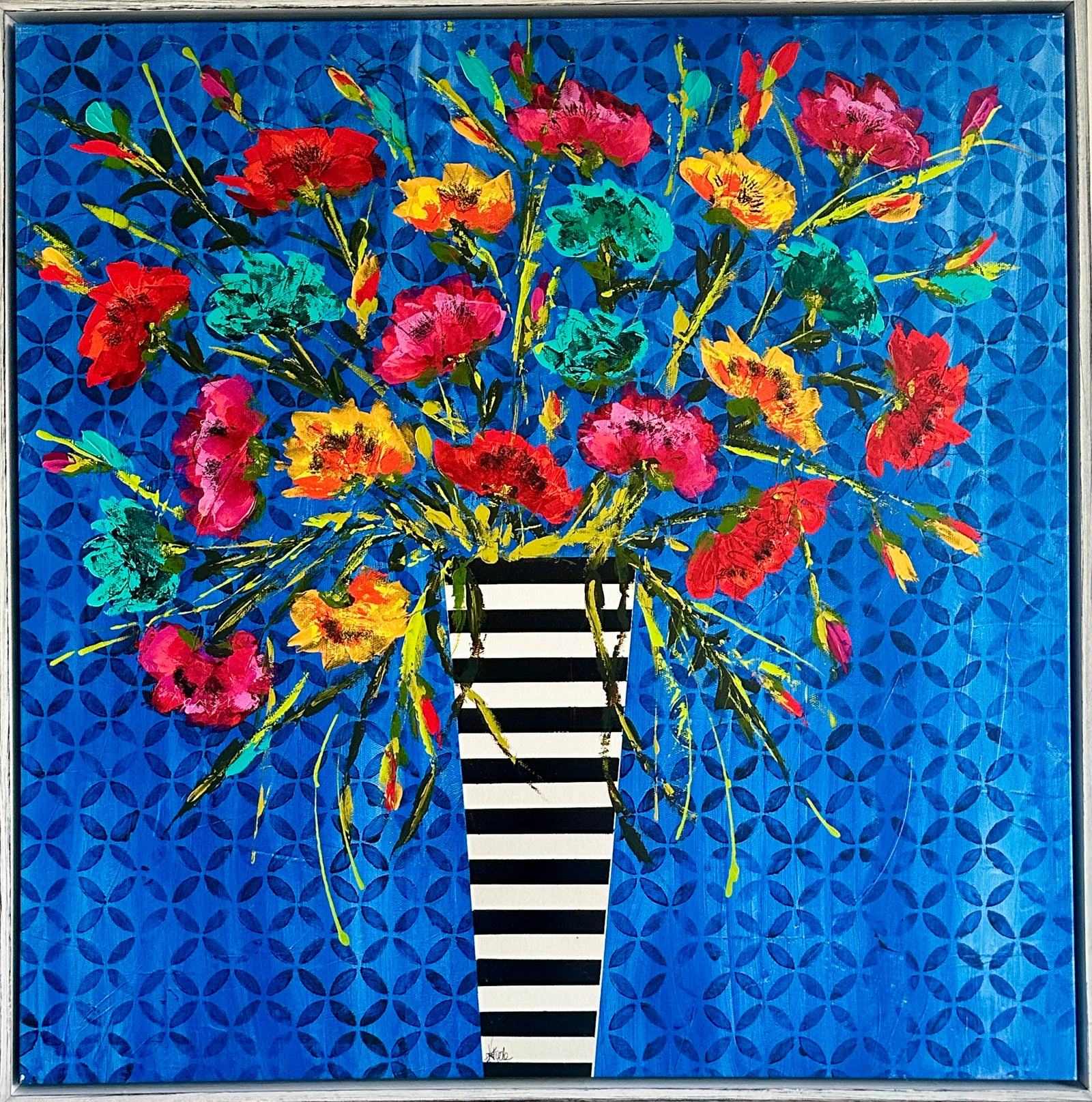 Joie de Vivre - Framed Canvas Print in a White Tray Frame