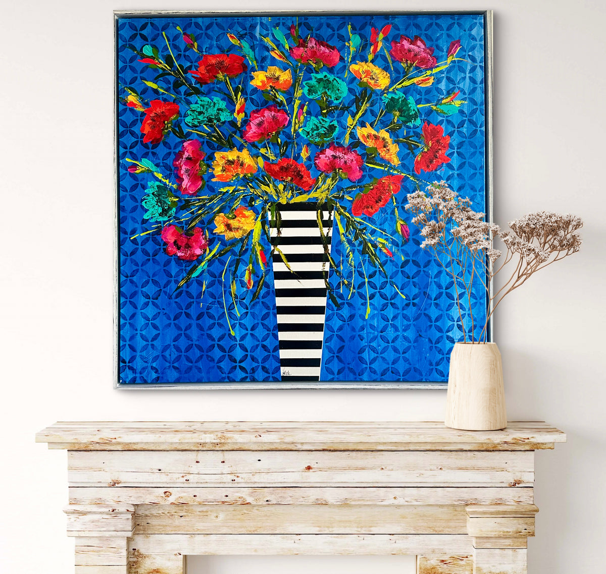 Joie de Vivre - Framed Canvas Print in a White Tray Frame